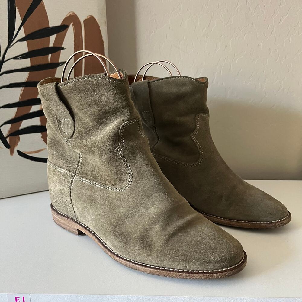 Isabel Marant Crisi Olive Green Suede Leather Ankle‎ Boots Women’s Size 37 - Picture 3 of 7